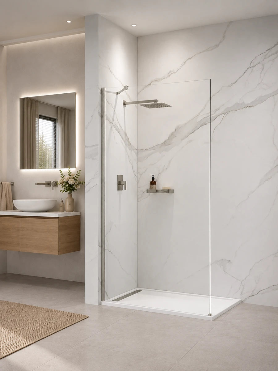 Wall Mounted Shower Screen With Brushed Nickel Aluminium Frame 1200 x 2000mm
