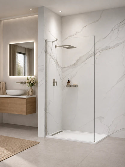 Wall Mounted Shower Screen With Brushed Nickel Aluminium Frame 1200 x 2000mm