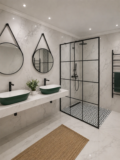 Wall Mounted Cottage Pane Shower Screen With Black Frame 1200 x 2000mm
