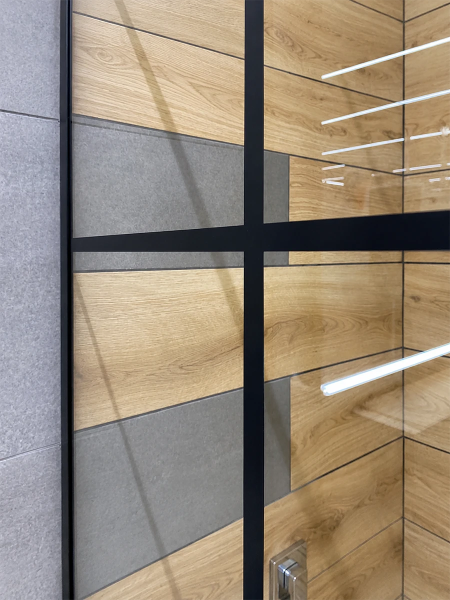 Wall Mounted Cottage Pane Shower Screen With Black Frame 1200 x 2000mm