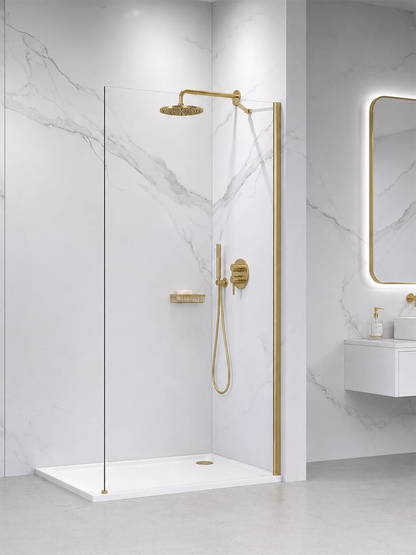 Wall Mounted Shower Screen With Matt Gold Aluminium Frame 1200 x 2000mm