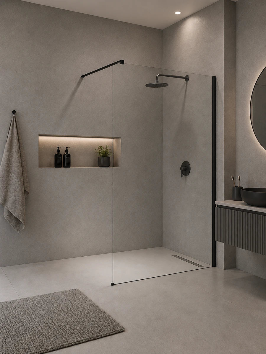 Fumo Nero Wall Mounted Black Shower Screen 1500 x 2000mm
