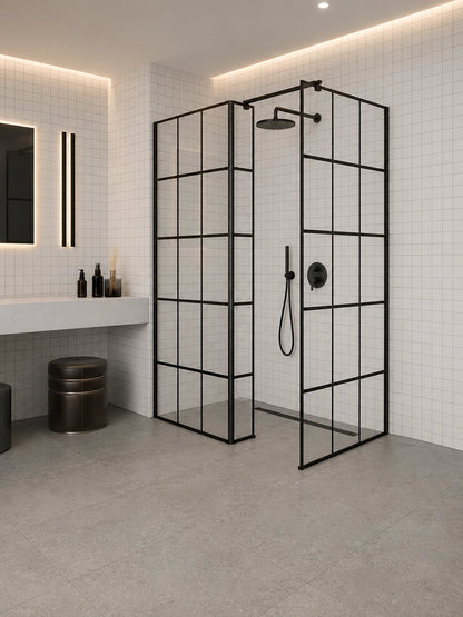 Lusso Black Wall Mounted Walk In Shower Enclosure 1330-1680 x 900 x 2000mm