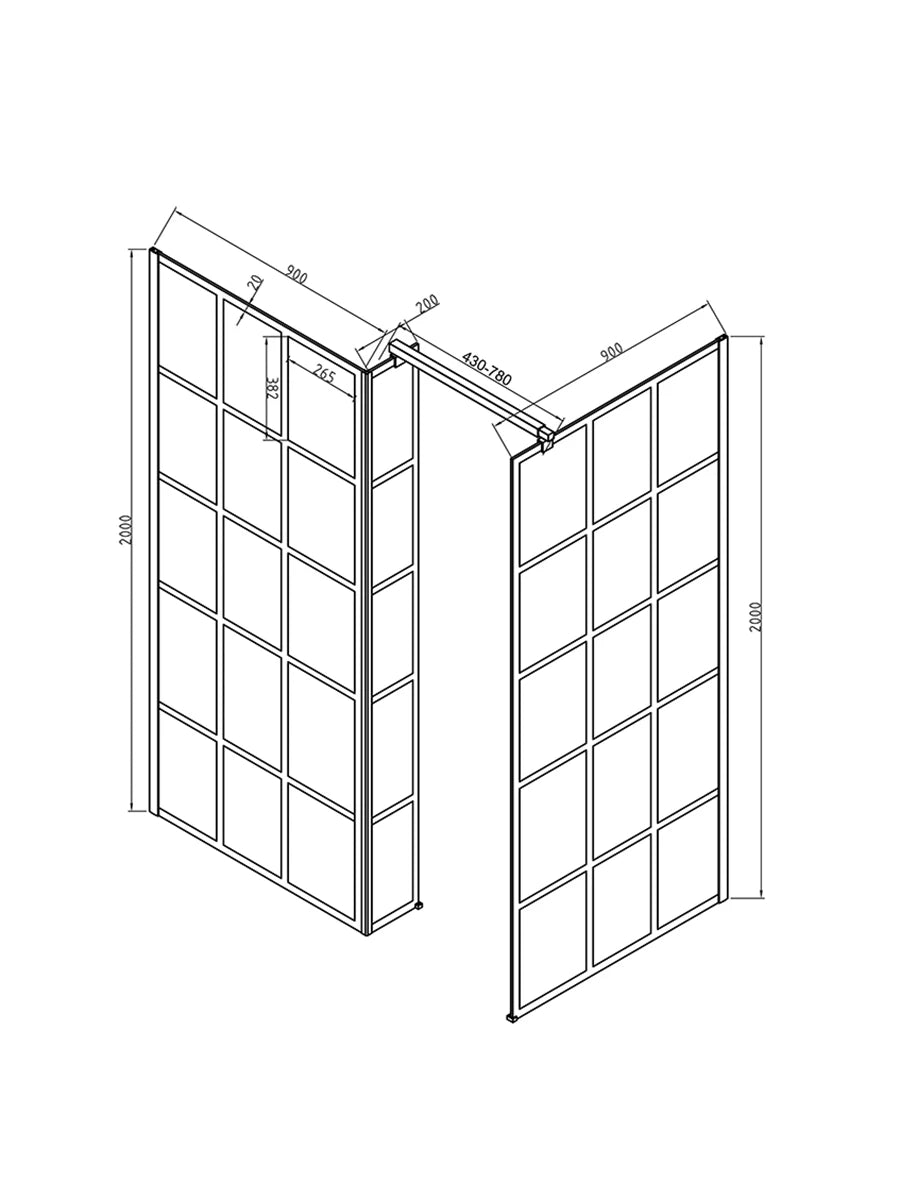 Lusso Black Wall Mounted Walk In Shower Enclosure 1330-1680 x 900 x 2000mm