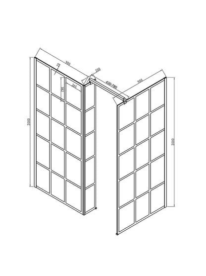 Lusso Black Wall Mounted Walk In Shower Enclosure 1330-1680 x 900 x 2000mm