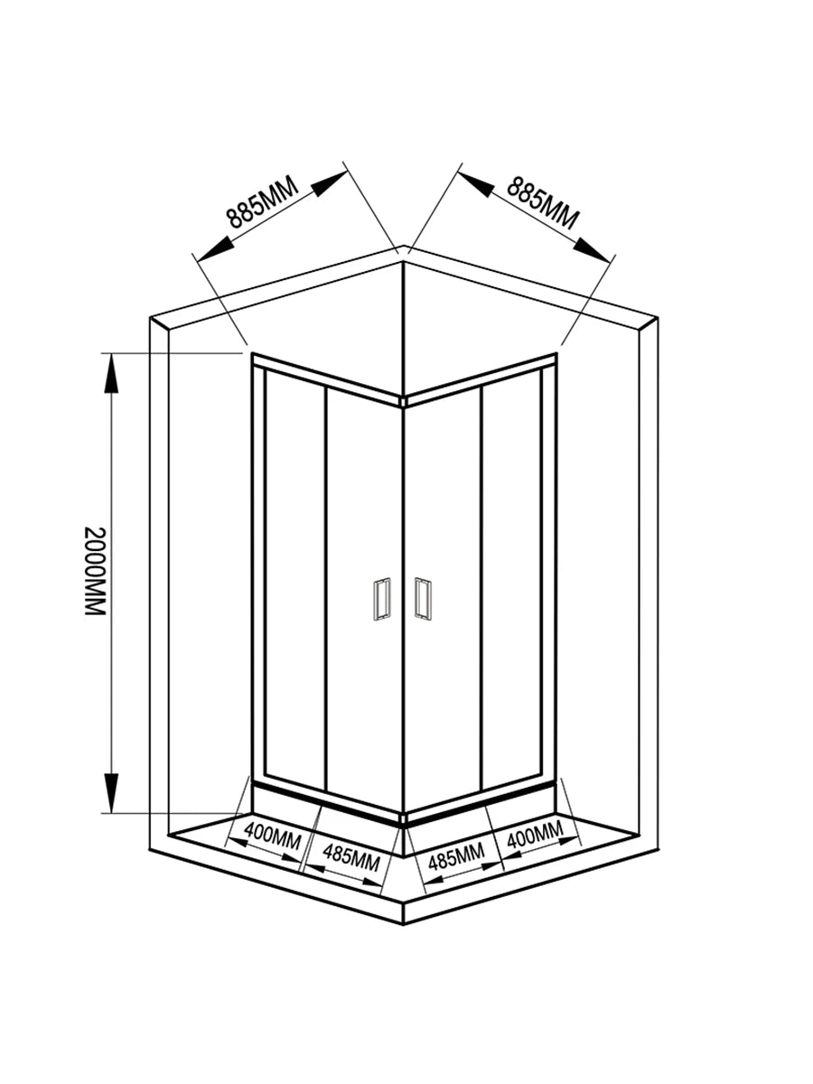 Salve Black Corner Entry Shower Enclosure 885 x 885 x 2000mm