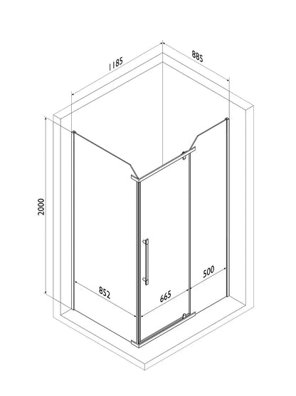 Camella Rectangular Pivot Door Shower Enclosure 885 x 1185 x 2000mm