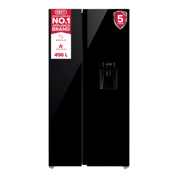 Defy 496Lt Black Glass Side by Side WD Fridge - DFF456