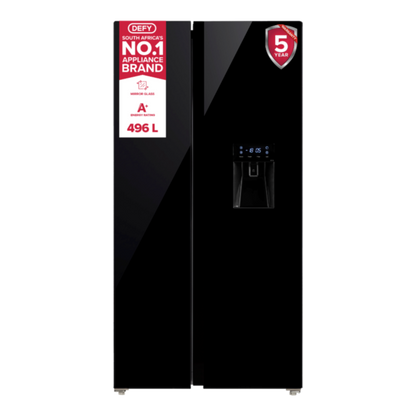Defy 496Lt Black Glass Side by Side WD Fridge - DFF456