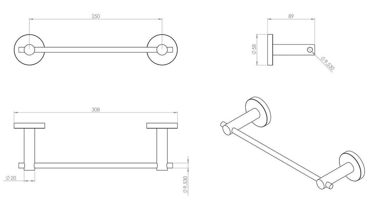 Finesse Matt Gold Single Towel Rail 250mm