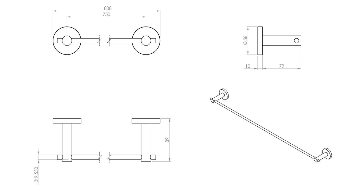 Finesse Matt Gold Single Towel Rail 750mm
