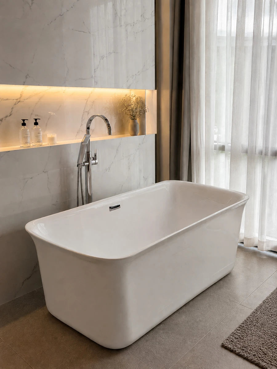 Divina Protea Square White Acrylic Freestanding Bath 1645 x 710 x 585mm