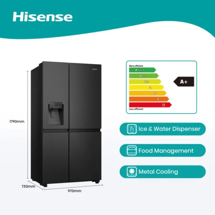 Hisense Side by Side Black 601lt Refrigerator - H780SB-IDL