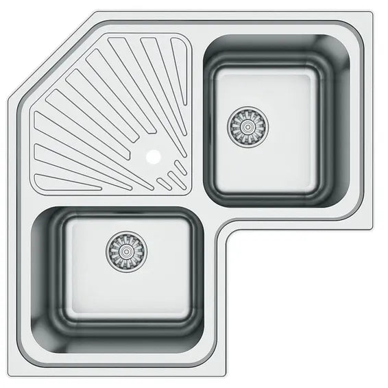 Kitchen Corner Sink Double Bowl Stainless Steel Anti Scratch L83Cm X W83Cm