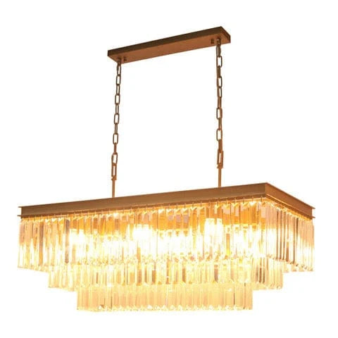 Crystal Rectangular Chandelier - Satin Gold