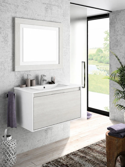Valencia White & Hibernian Wall Hung Vanity, Basin & Mirror 800 x 450 x 450mm
