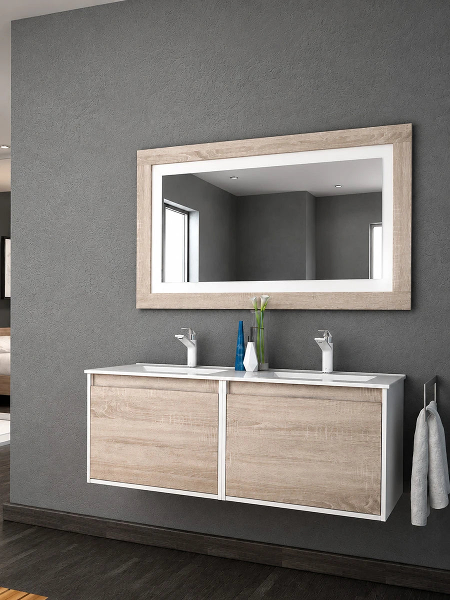Valencia White & Caledonia Wall Hung Vanity, Basin & Mirror 1200 x 460 x 470mm