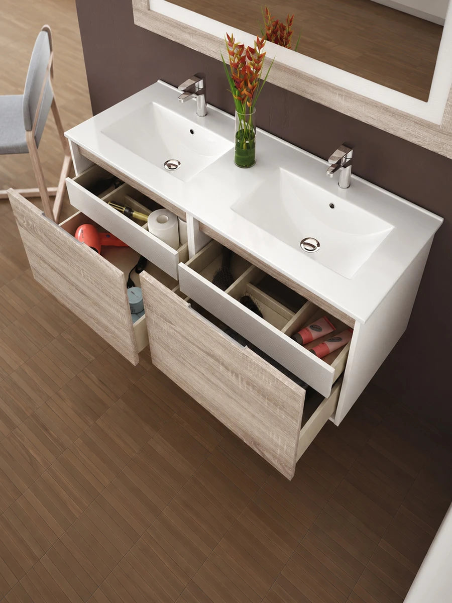 Valencia White & Caledonia Wall Hung Vanity, Basin & Mirror 1200 x 460 x 470mm