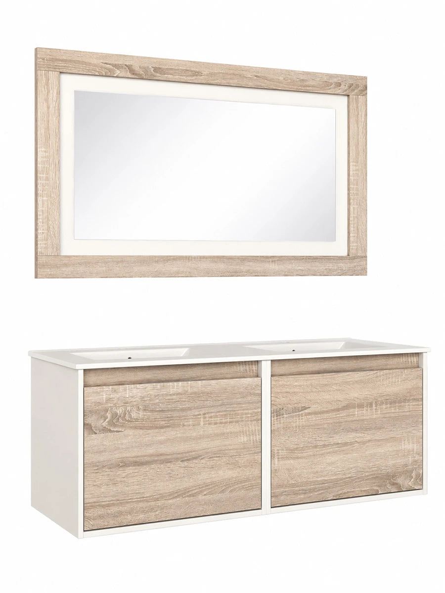 Valencia White & Caledonia Wall Hung Vanity, Basin & Mirror 1200 x 460 x 470mm