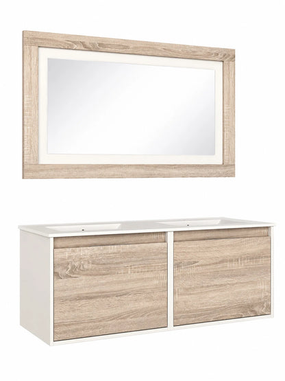 Valencia White & Caledonia Wall Hung Vanity, Basin & Mirror 1200 x 460 x 470mm