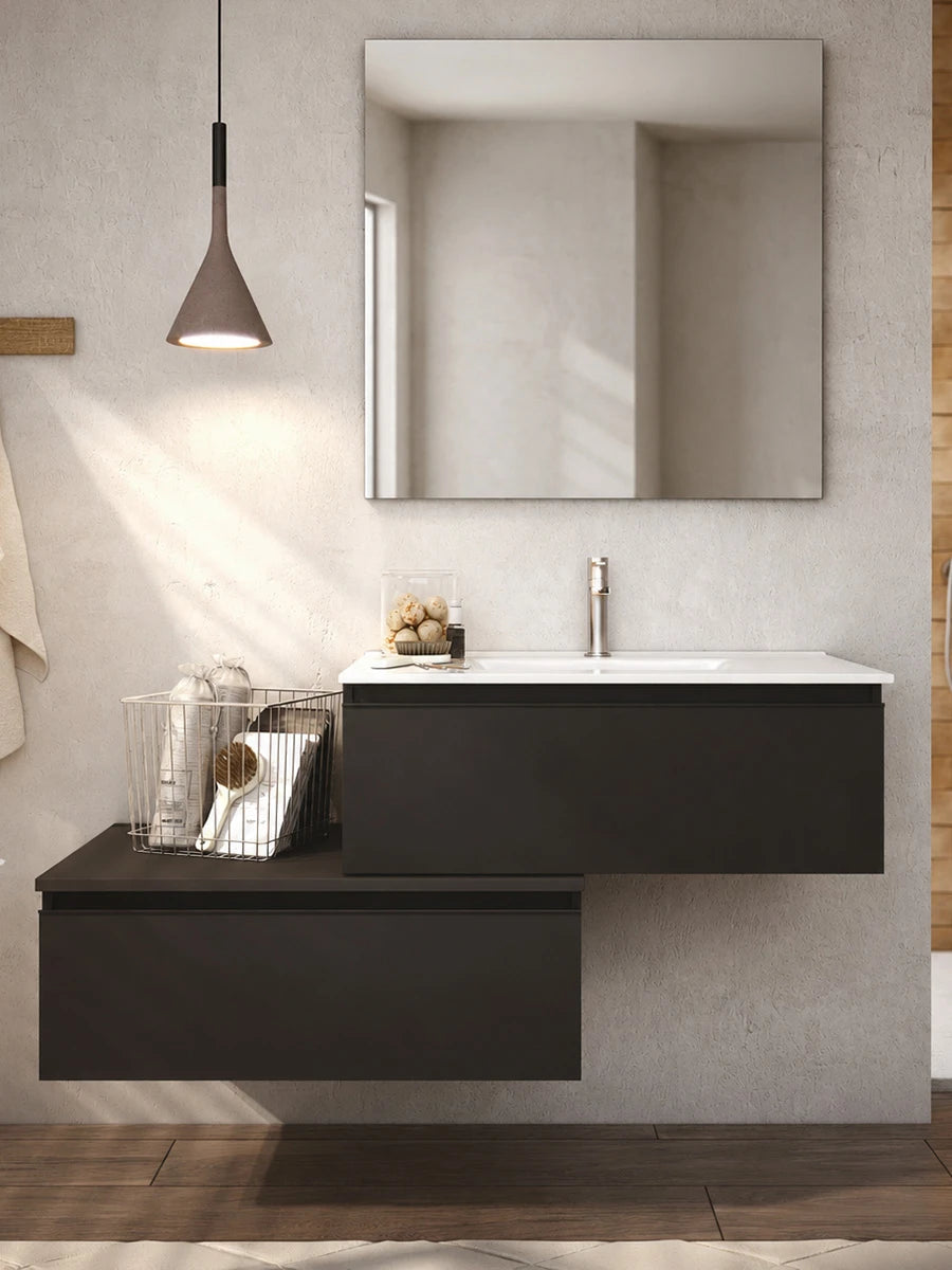 Toscana Matt Black Wall Hung Vanity & Basin 800 x 460mm