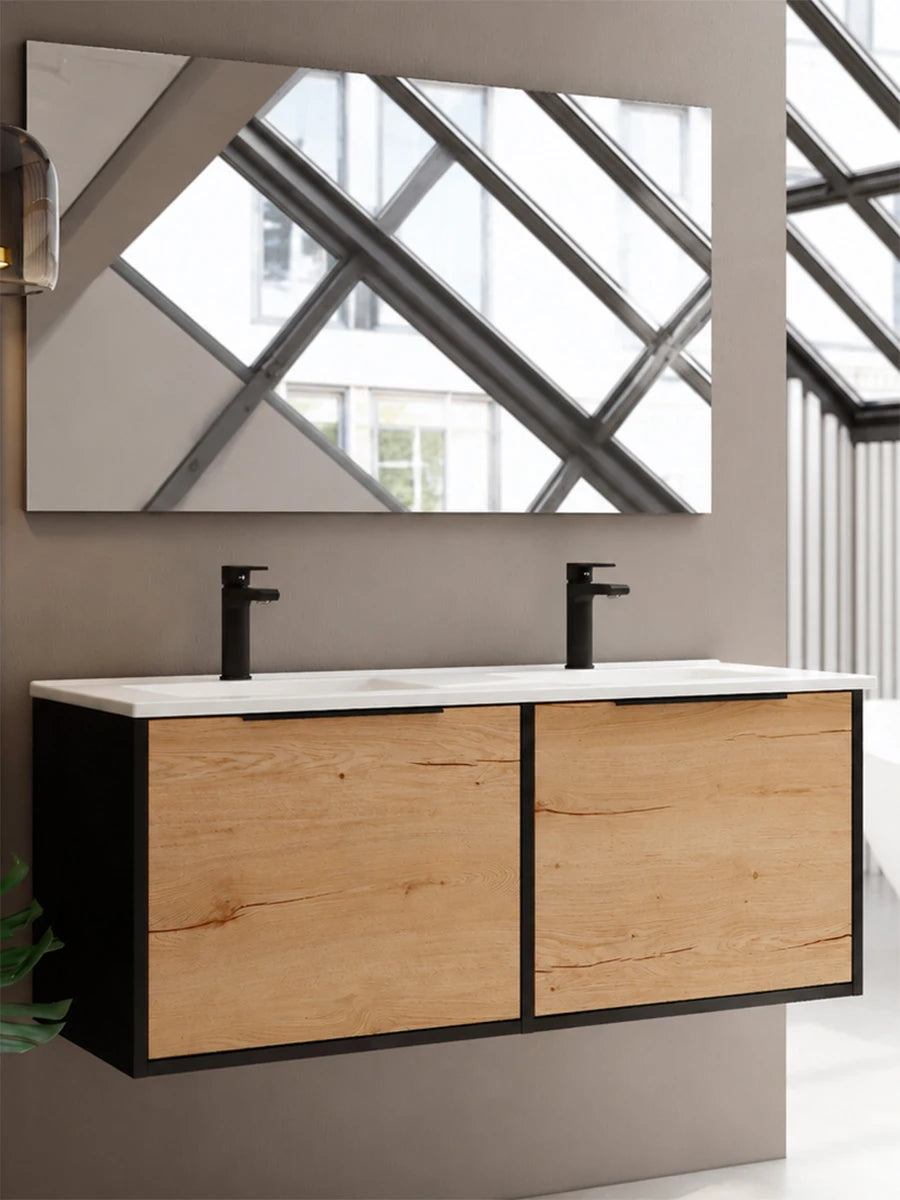 Waldo Black Double Wall Hung Vanity & Basin Set 1195 x 450 x 480mm
