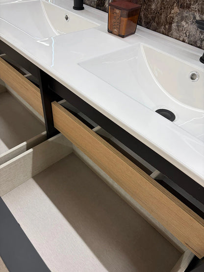 Waldo Black Double Wall Hung Vanity & Basin Set 1195 x 450 x 480mm