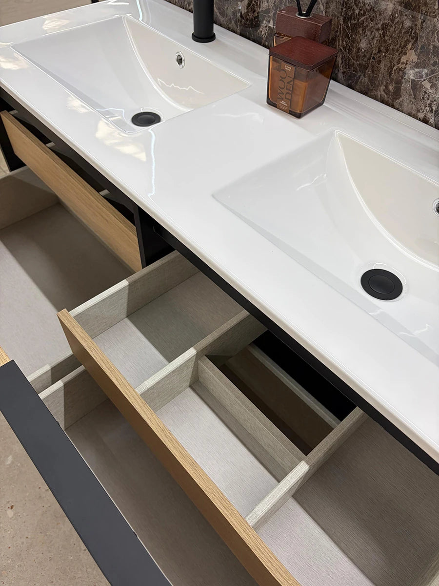 Waldo Black Double Wall Hung Vanity & Basin Set 1195 x 450 x 480mm