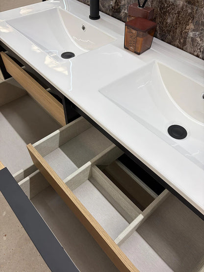 Waldo Black Double Wall Hung Vanity & Basin Set 1195 x 450 x 480mm