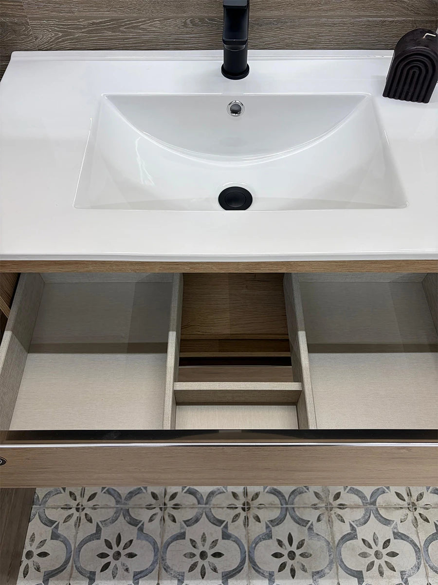 Toscana Bamboo Wall Hung Vanity & Basin Set 795 x 450 x 296mm