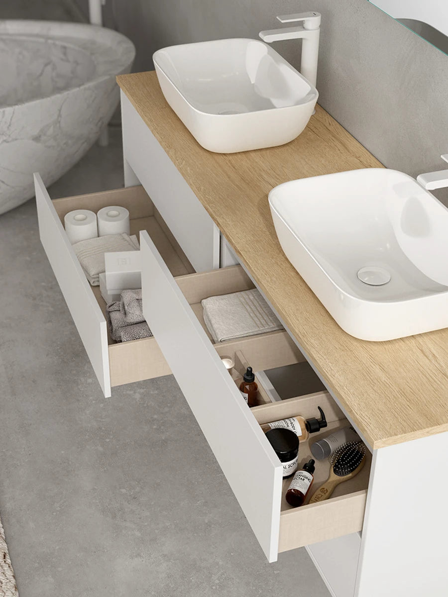 Nimbus White And Bamboo Wall Hung Vanity 1595 x 460 x 500mm