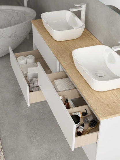 Nimbus White And Bamboo Wall Hung Vanity 1595 x 460 x 500mm
