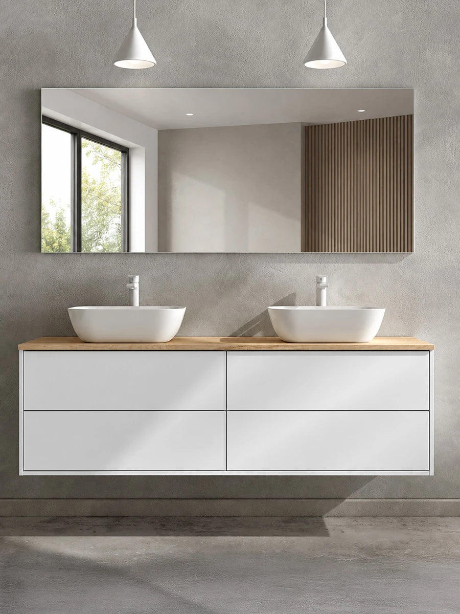Nimbus White And Bamboo Wall Hung Vanity 1595 x 460 x 500mm