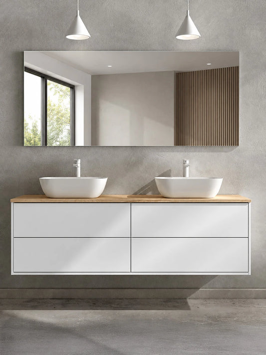 Nimbus White And Bamboo Wall Hung Vanity 1595 x 460 x 500mm