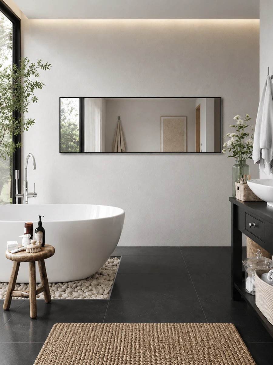 Affirmations Black Shadow Plain Rectangular Mirror 30 x 500 x 1300mm