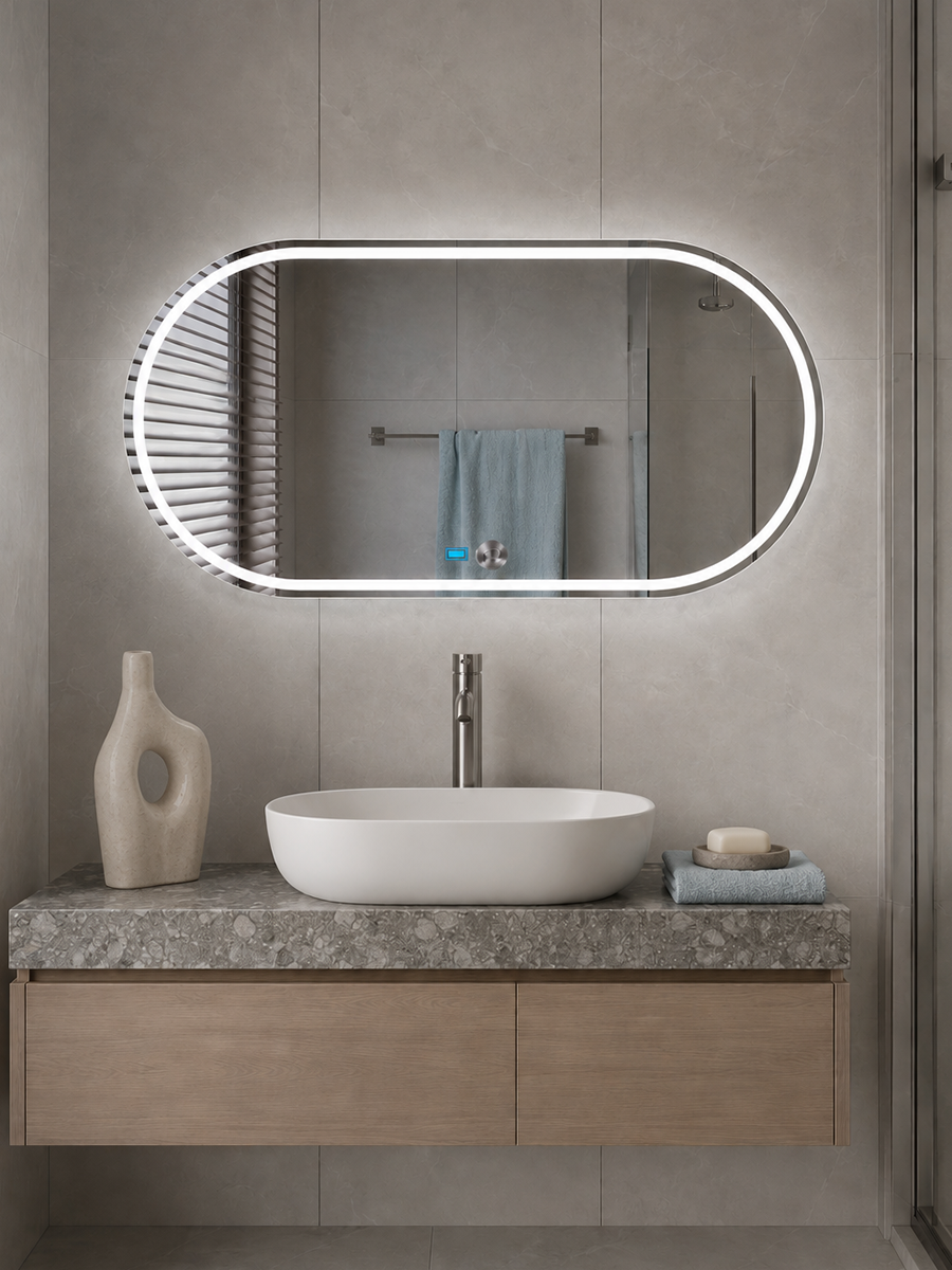 Affirmations Day Break Pill Shape LED Mirror 1200 x 500 x 30mm