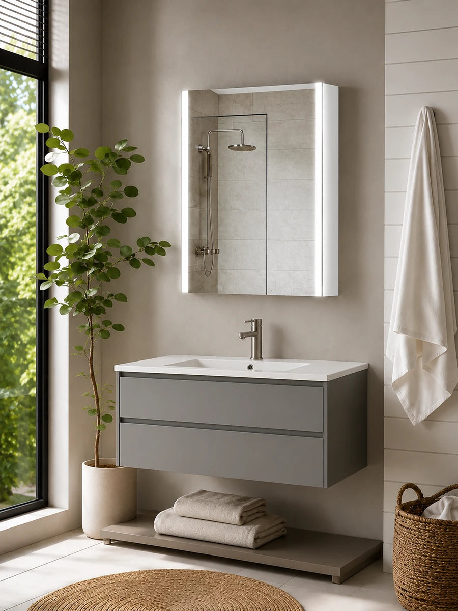 Affirmations Grand Gloss Touch Sensor LED Wall Hung Mirror Cabinet 800 x 600 x 175mm