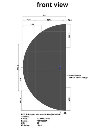 Affirmations Half Moon Colour LED Mirror 1200 x 600mm