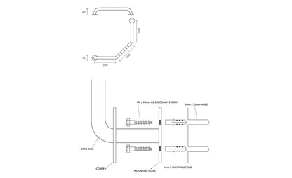 Brushed Stainless Steel Grab Rail 32 x 320 x 320 x 320mm