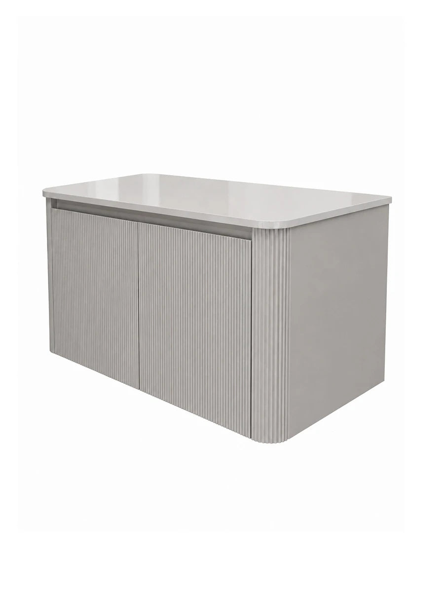 Cotto Quartzo Tan Slatted Wall Hung Vanity With White Top 1000 x 550 x 540mm