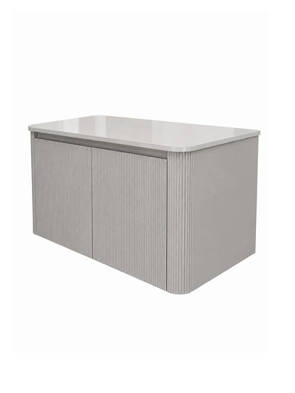 Cotto Quartzo Tan Slatted Wall Hung Vanity With White Top 1000 x 550 x 540mm