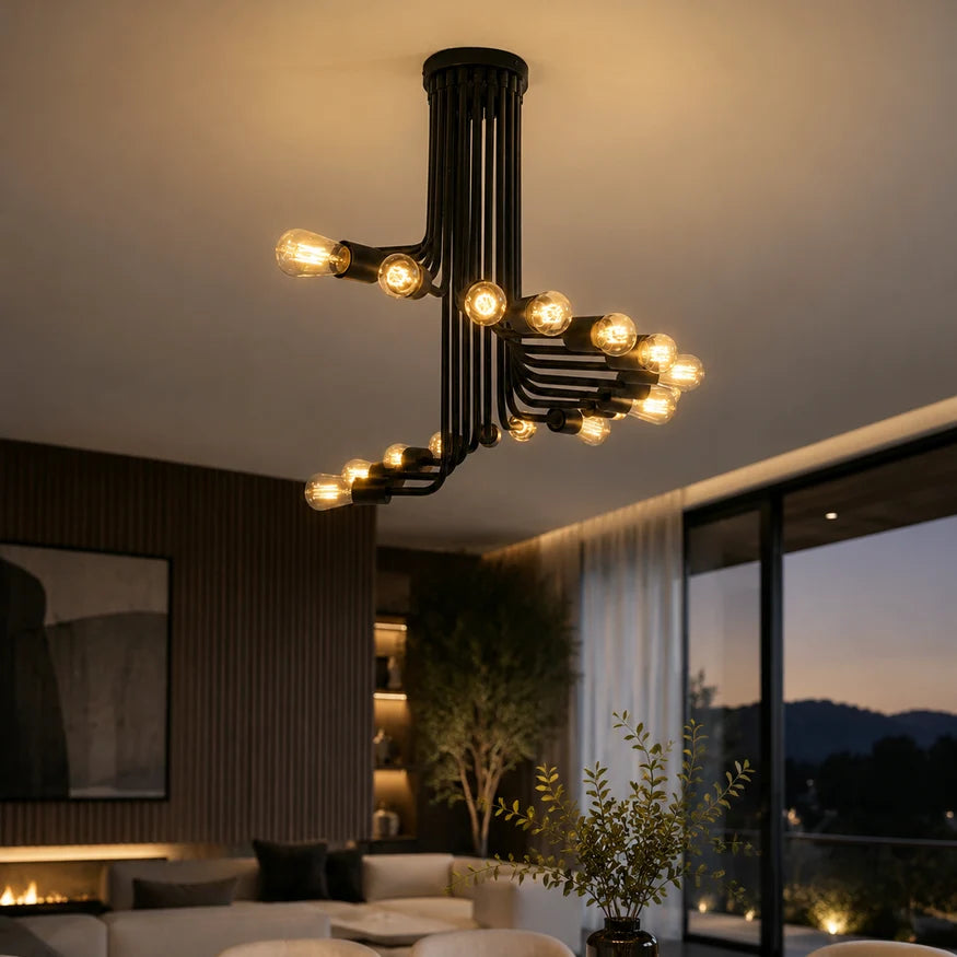 Spiral Chandelier Black Metal 21 Light