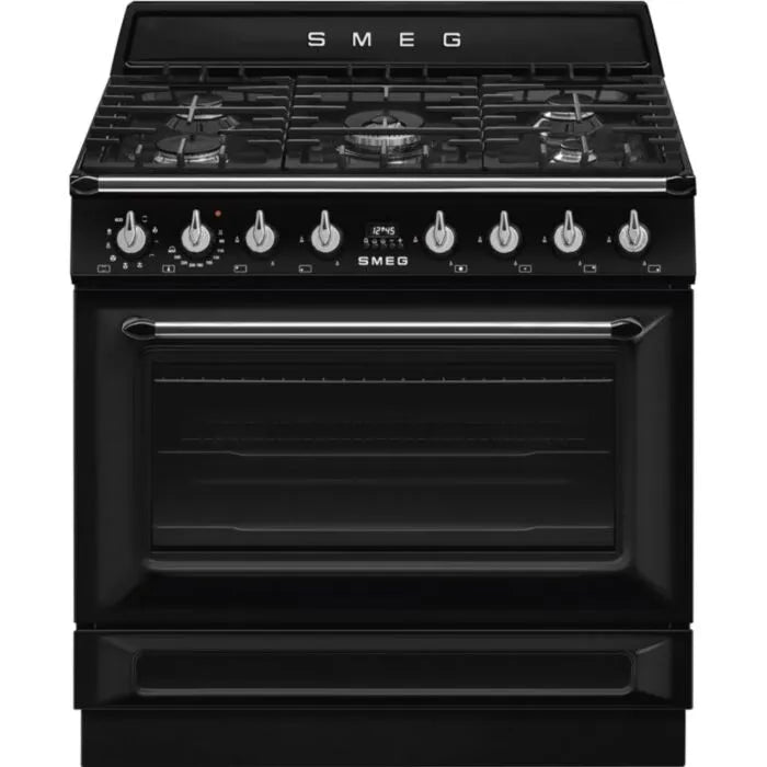 Smeg 90cm Gloss Black Cooker With Gas Hob - TR90GMBL
