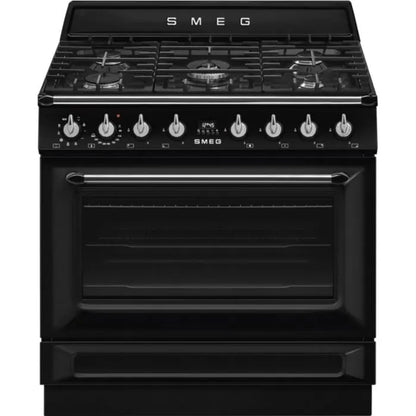 Smeg 90cm Gloss Black Cooker With Gas Hob - TR90GMBL