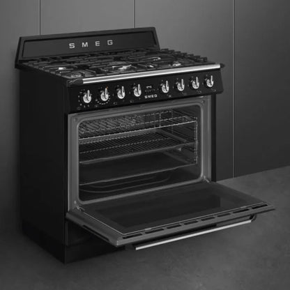 Smeg 90cm Gloss Black Cooker With Gas Hob - TR90GMBL