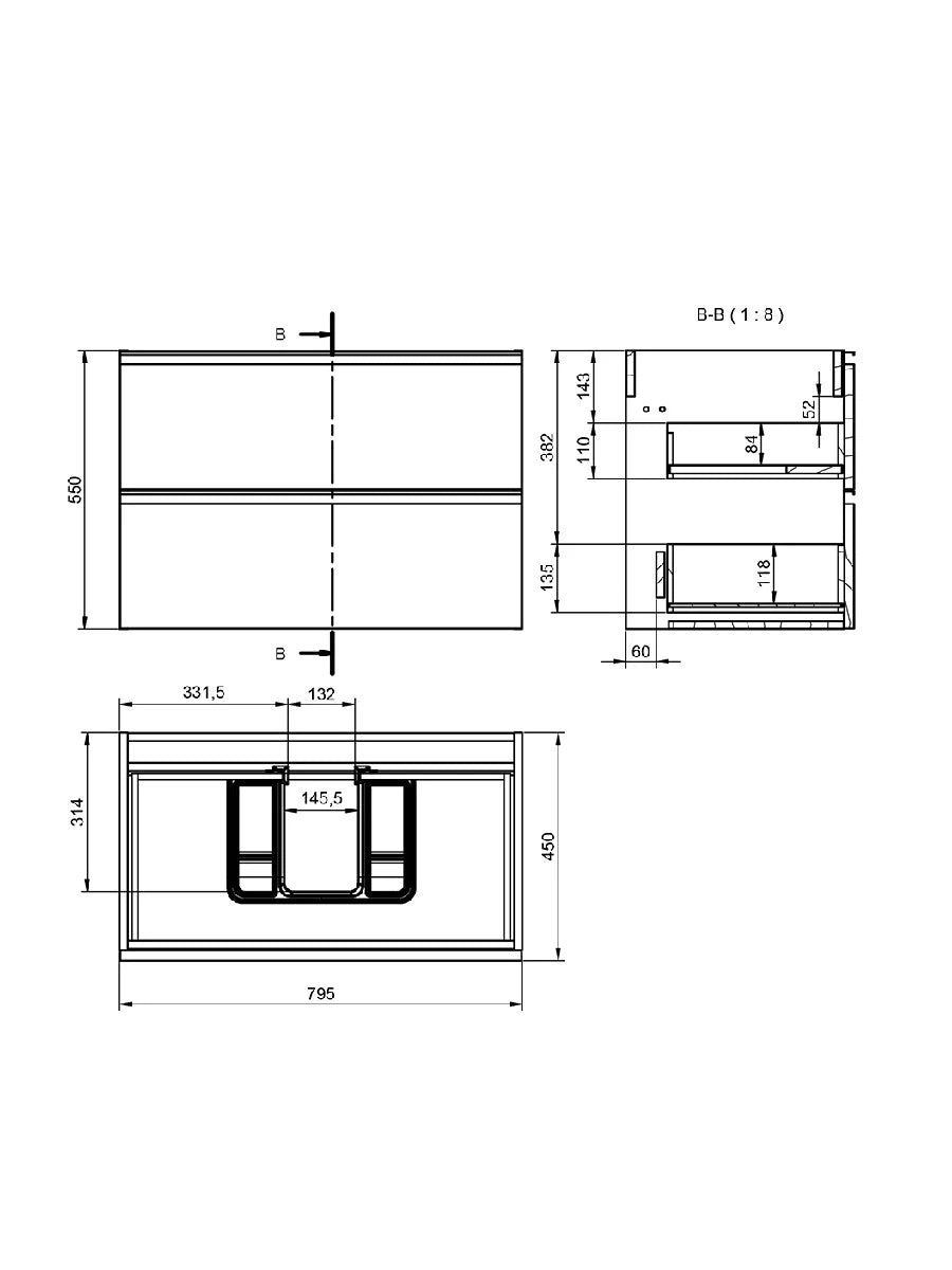 Granada Ash Grey Wall Hung Vanity 800 x 460 x 550mm