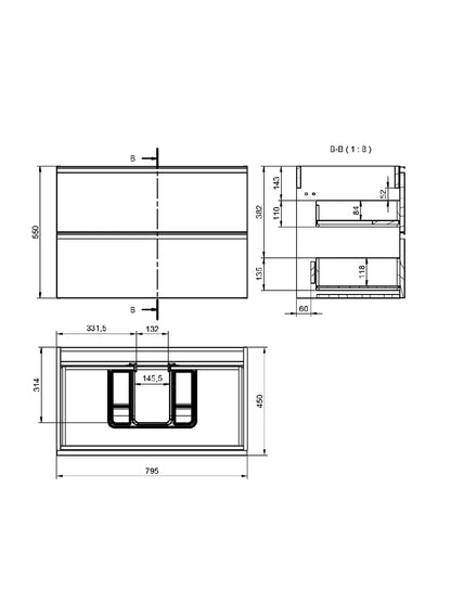 Granada Ash Grey Wall Hung Vanity 800 x 460 x 550mm