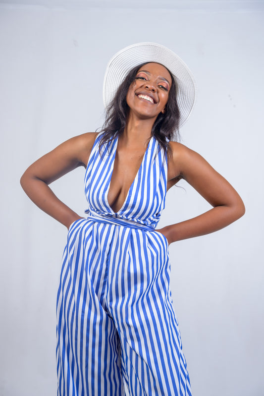 Pin-Striped Infinity Jumpsuit