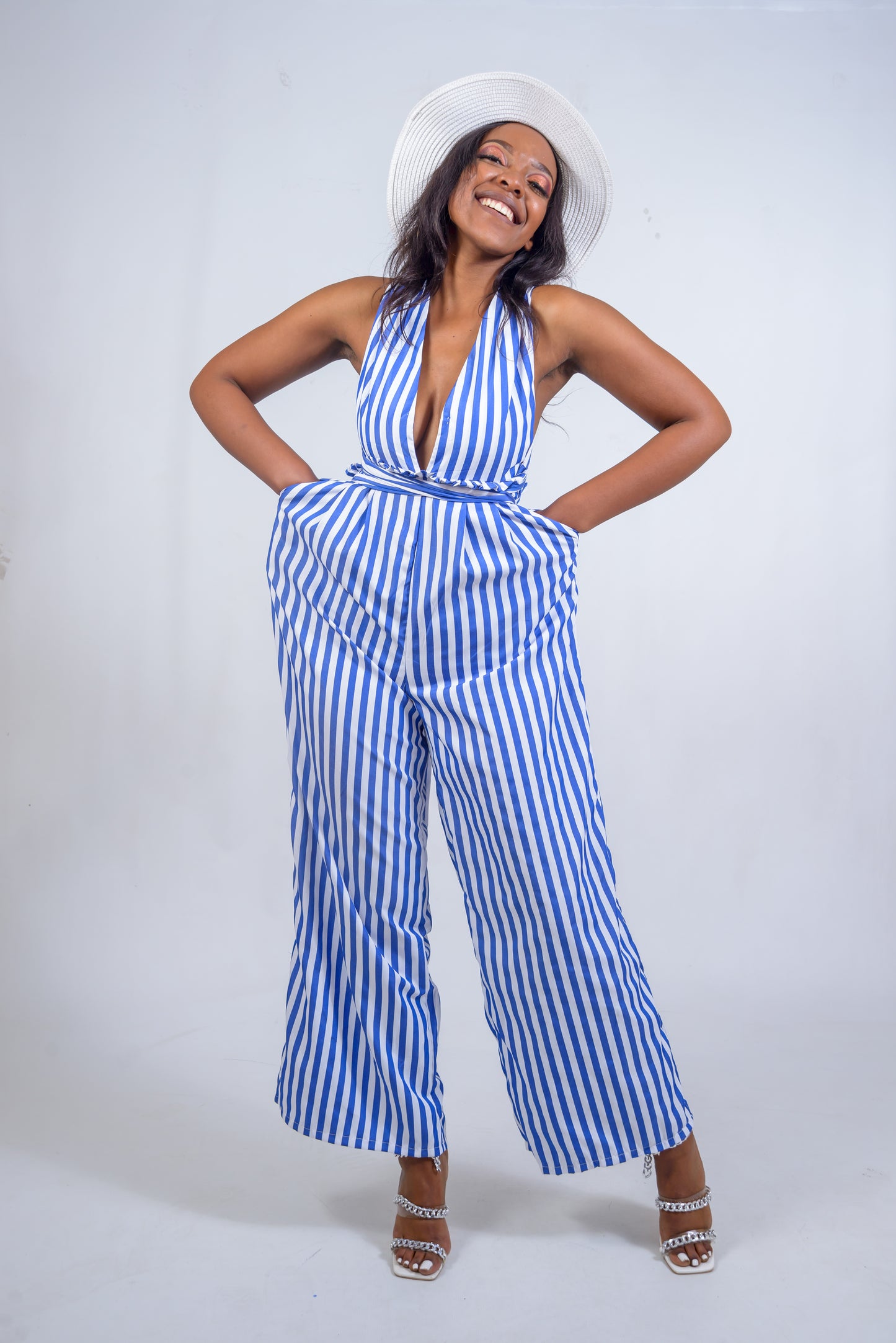 Pin-Striped Infinity Jumpsuit