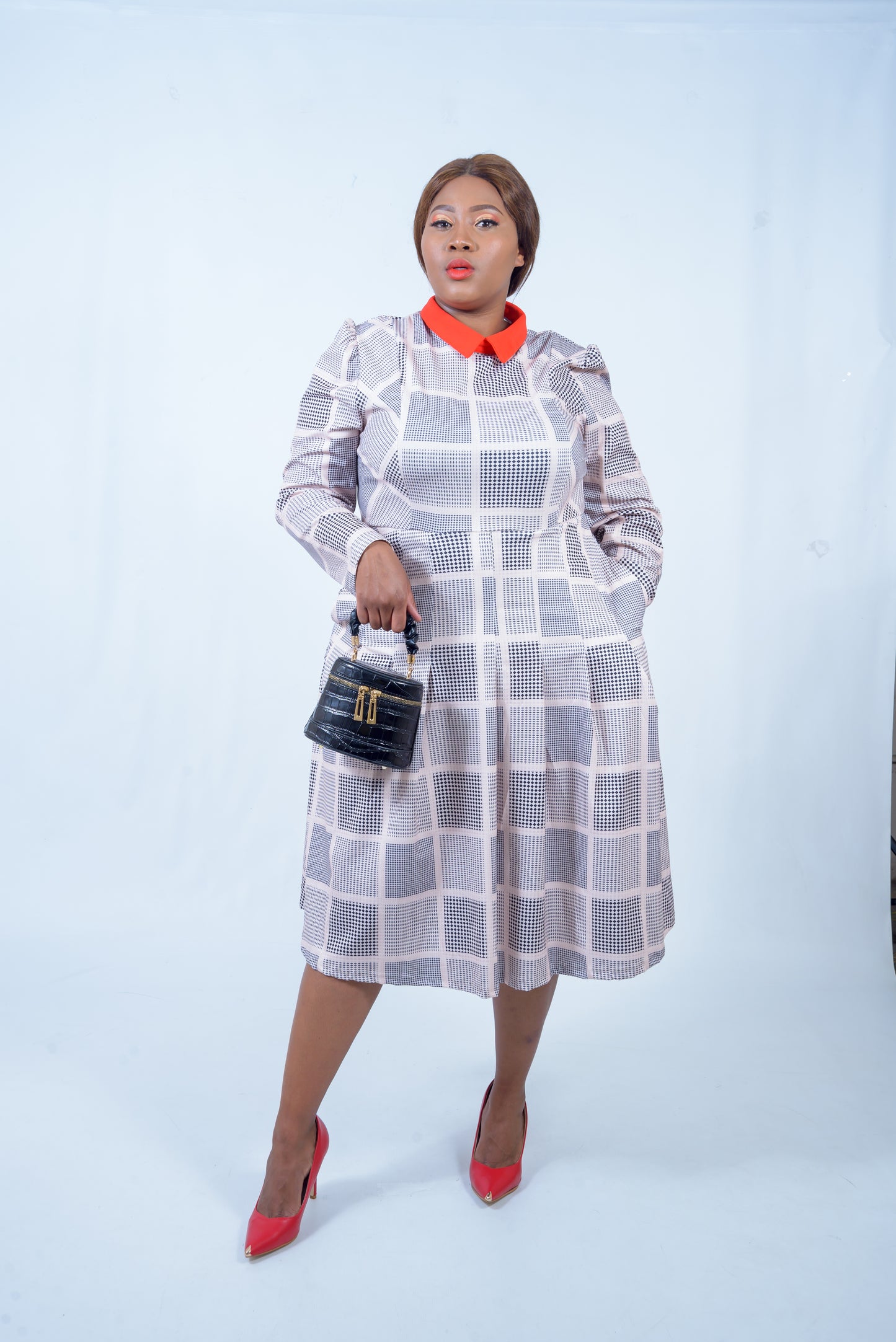 Check Dress with Shirt Collar